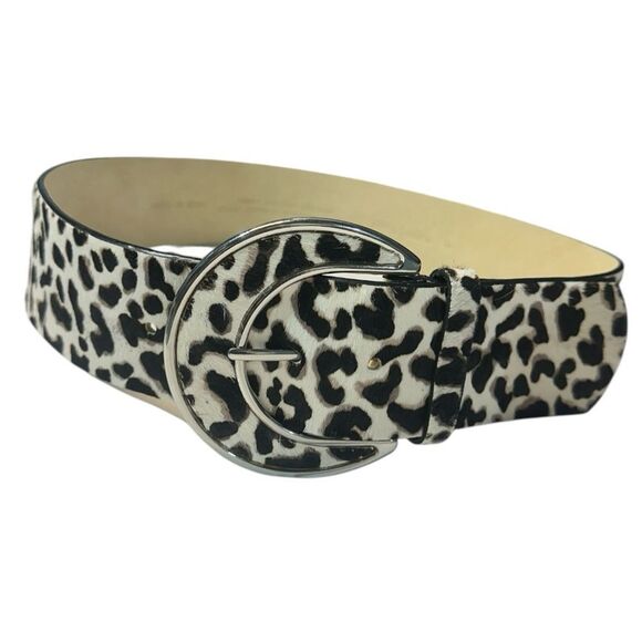 WHBM Leopard Print 2” Wide Width Leather & Calf Hair Statement Belt Size Medium - Picture 3 of 11